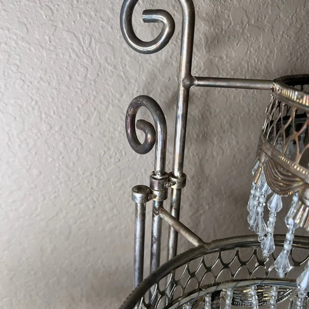 Vintage 1990s Davco Silver-Plated Three-Tier Beaded Cake Stand